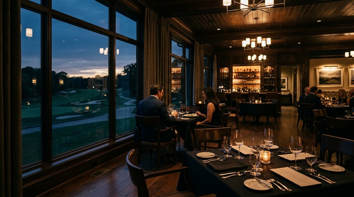 The clubhouse restaurant in the evening